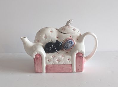 Mid century Cat On Sofa Ceramic Teapot