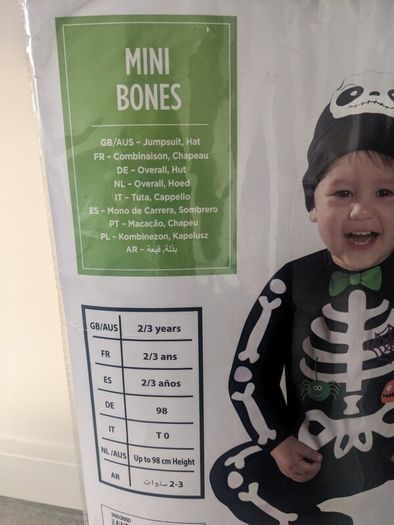 Hallowe'en costume Skeleton (unisex)2-3yrs