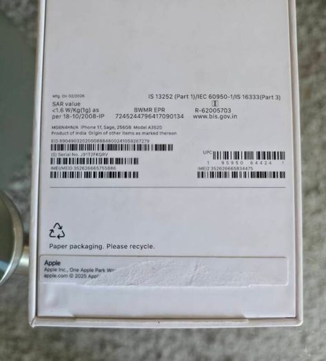 Apple Iphone 17 256GB IRISH