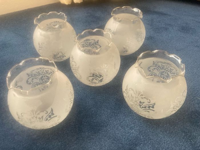 Vintage 50's/60's Set of 5 Opaque Glass Shades with Motif Design.
