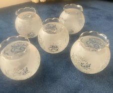 Vintage 70's/80's Set of 5 Opaque Glass Shades with Motif Design.