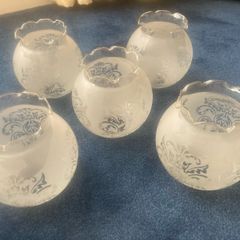 Vintage 70's/80's Set of 5 Opaque Glass Shades with Motif Design.