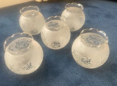 Vintage 50's/60's Set of 5 Opaque Glass Shades with Motif Design.
