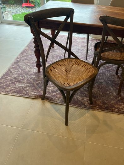 Two Cross Back Dining Chairs Rattan seat