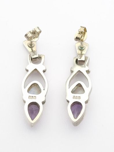 Vintage 925 Sterling Silver Moonstone Amethyst Earrings