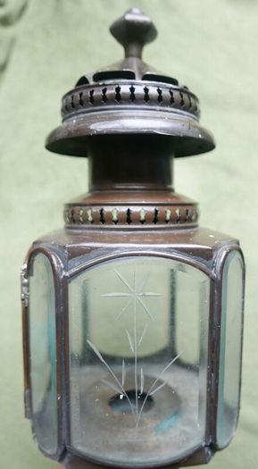 Vintage Pair of Brass Carriage Lamps, by Lime House Lamp Company, pierced canopies, bevelled etched glass chambers, 22" long