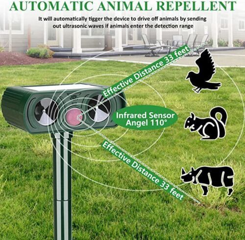 Ultrasonic Solar Cat Dog Repellent Fox Pest Scarer Deterrent Repeller Garden
