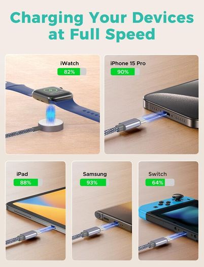 Upgraded Travel Essentials 3 in 2 USB C Charger for Apple Watch Multi Charger Cable Compatible with iWatch Ultra/SE/11/10/9/8/7/6/5/4/3/2/& iPhone 17-11/Galaxy Nintendo Switch -4FT