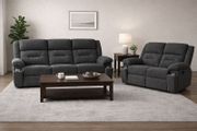 New 3+2 Grey Fabric Recliner Sofa With Hidden Cupholders