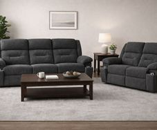 New 3+2 Grey Fabric Recliner With Hidden Cupholders