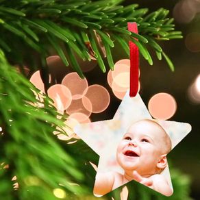 Personalised photo Ornaments - MDF Hanging Ornament with Red Ribbon - star shape