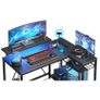 106.5CM L-Shaped Gaming Desk with RGB LED Lights Carbon Fibre Surface, 3 Power Outlets & 2 USB Ports, Reversible Corner Desk with Shelves & Hooks for Home Office & Small Spaces Image 3