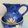New Azure Blue Hand Painted Bowl and Jug Image 2
