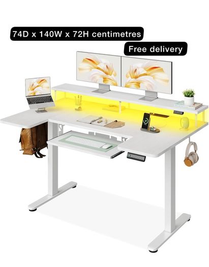U-Shaped Electric Standing Desk with LED Lights & USB Ports