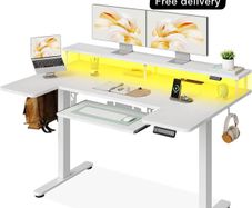 U-Shaped Electric Standing Desk with LED Lights & USB Ports