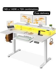 U-Shaped Electric Standing Desk with LED Lights & USB Ports