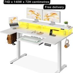 U-Shaped Electric Standing Desk with LED Lights & USB Ports