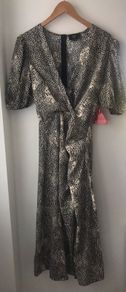 AX Paris Mono Animal MIDI Dress Black / Stone size 14  New with tags