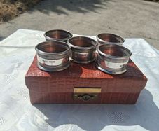 5 X Sterling Silver Napkin Rings With Vintage Leather Case