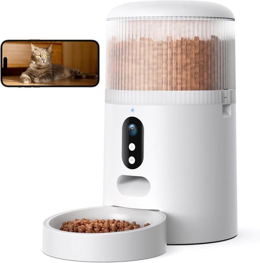 Automatic Cat Feeder with Camera, 3MP HD Video with Night Vision, 5G/2.4G WiFi Cat Feeder with APP Control, 2-Way Audio, Low Food Sensor, Motion Alerts for Cats and Dogs