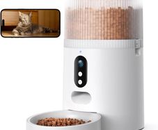 Automatic Cat Feeder with Camera, 3MP HD Video with Night Vision, 5G/2.4G WiFi Cat Feeder with APP Control, 2-Way Audio, Low Food Sensor, Motion Alerts for Cats and Dogs