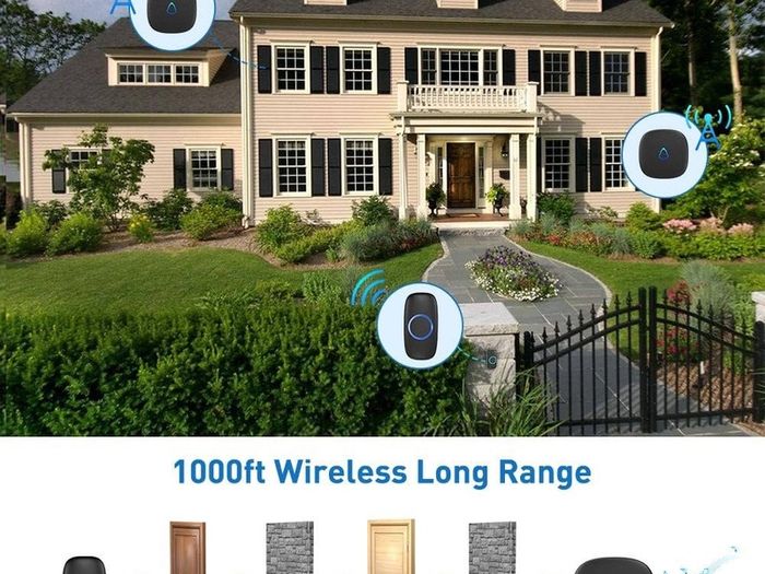 Plug in Waterproof Battery Operated Cordless Doorbell Operating at 1,000 Feet Long Range with 58 Chimes 5 Volume Levels LED Light Easy Install for Home, School (FREE SHIPPING)