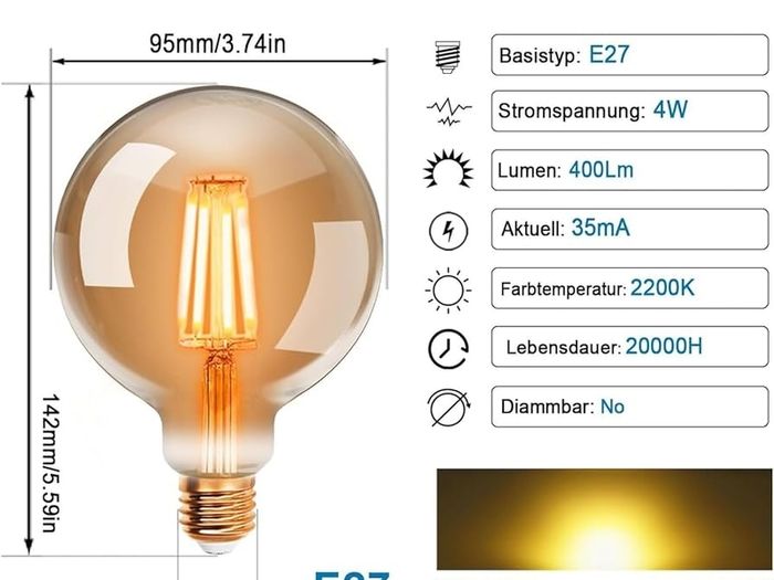 Vintage Bulb, G95 E27 LED Filament Lamp