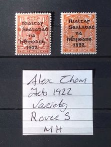 Ireland Feb 1922 Alex Thom Variety R of Rialtas over S of Saorstat MH