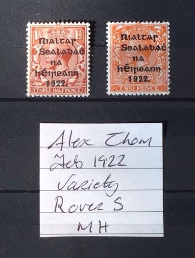 Ireland Feb 1922 Alex Thom Variety R of Rialtas over S of Saorstat MH