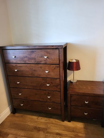 Dressing table and mirror, bedside locker,  drawers