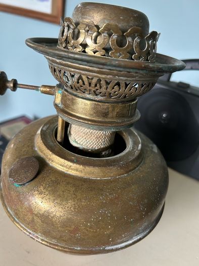 Vintage Brass Oil Lamp With Globe.