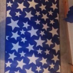 Blue star rug and curtains
