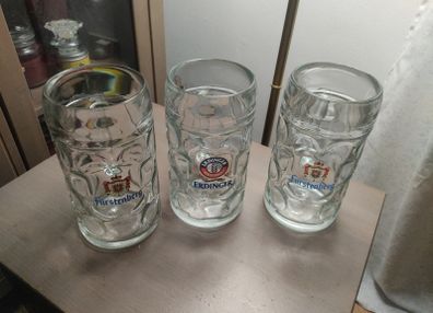 Three  1 Ltr Dimpled Beer Steins/Tankards ,