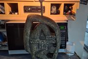 Large Mayan Sculpture Lamp is inspired by Mesoamerican figures, specifically the Chacmool