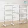 4-Layer Folding Cloth Rail, Adjustable Garment Rack with Wheels for Bedroom, Balcony, Silver Image 9