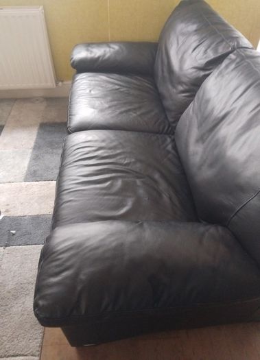 black leather  2 seater and chair free delivery