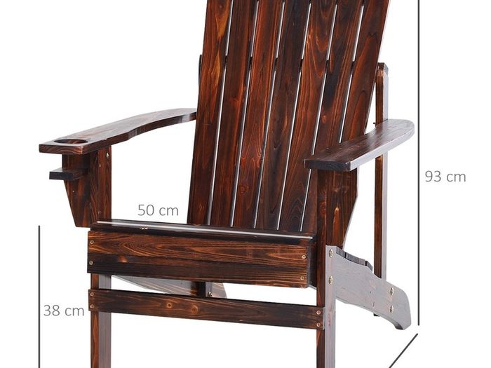 Outdoor Classic Wooden Adirondack Deck Chair with Cup Holder - Carbonized Color