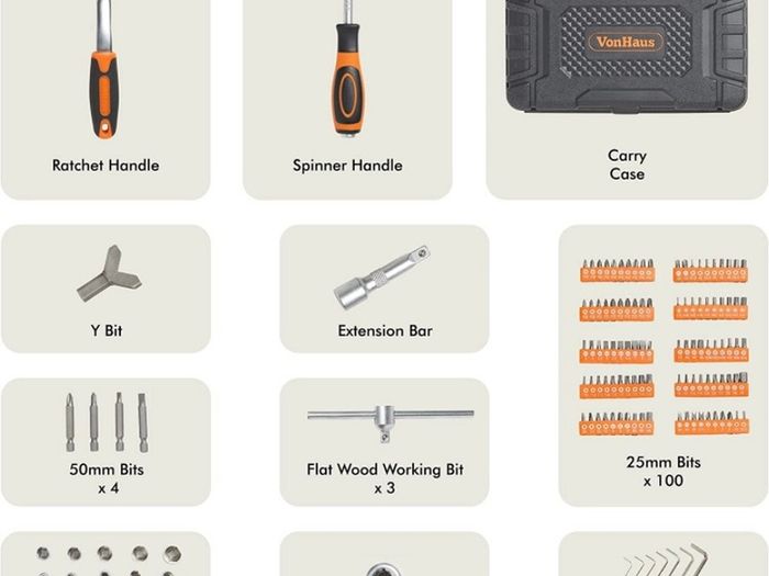 Socket Set Socket Set Comprising: Extension Bar, Coupler, Ratchet and Socket Wrench Set and Screwdriver Bit Sets with Carry Case 130 Piece Ratchet Set with Screwdriver Bits (FREE POSTAGE)