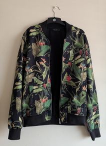 Zara Man Green Plant Floral Bomber Size XL