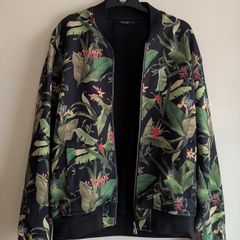 Zara Man Green Plant Floral Bomber Size XL