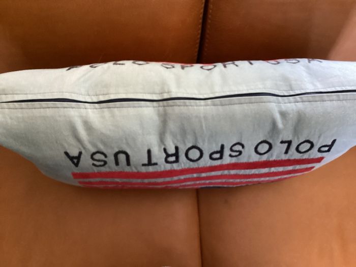 Vintage Polo Sport Ralph Lauren Flag Pillow Cover 25x15 Oversized Lumbar Woven Jacquard Intarsia Americana Throw Pillow 1990s