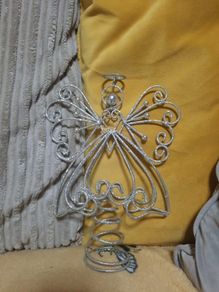 metal silver glitter angel tree topper