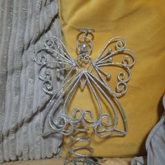 metal silver glitter angel tree topper