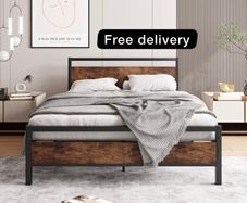 Double Bed Frame with Wooden Headboard