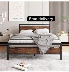 Double Bed Frame with Wooden Headboard