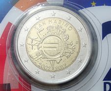 San Marino 2 Euro Brilliant Uncirculated Coin 2012 - 10 Years of Euro Cash
