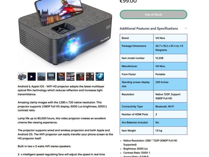 Projector - Vilinice Vl208
