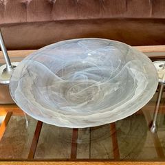 Handmade Art Glass Clear Bowl with Grey White Swirl