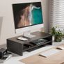 2 Tiers Monitor Riser Stand 54cm Large Computer Laptop Stand with Keyboard Storage Space, Home Office Supplies, Desk Organizer Black Image 2