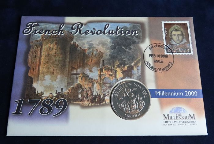 French Revolution 1789 Isle of Man Crown  Woman Leading Fighters Coin